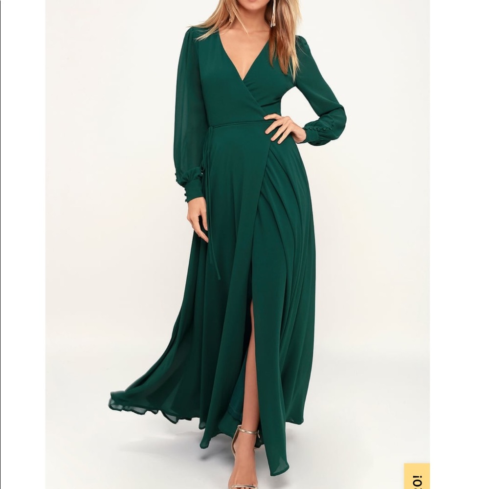 MyWhole Heart Emerald Green Long Sleeve Wrap Dress